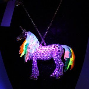 Betsey Johnson NWT GLOW Unicorn Horse Rainbow Necklace - Crystal Rhinestones